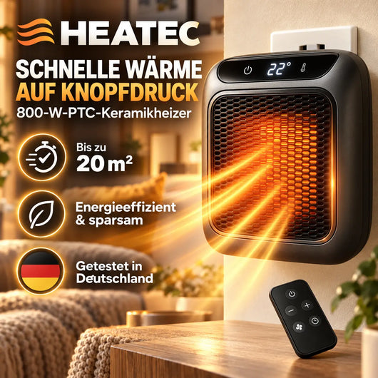 HEATEC -  energiesparende tragbare Komfortheizung mit hoher Heizleistung & Sicherheitssystem ohne Installation | Bis 20 m²