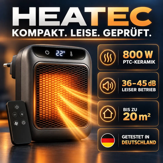 HEATEC -  energiesparende tragbare Komfortheizung mit hoher Heizleistung & Sicherheitssystem ohne Installation | Bis 20 m²