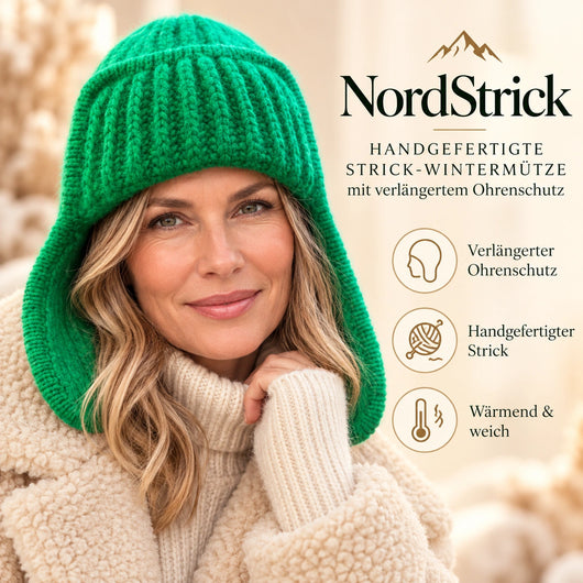 NordStrick – Handgefertigte Strick-Wintermütze mit verlängertem Ohrenschutz