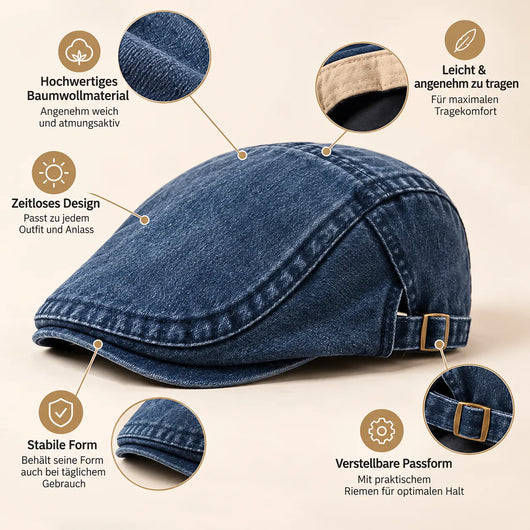 Vintage Jeans-Schiebermütze aus Bio-Baumwolle – Handgefertigt